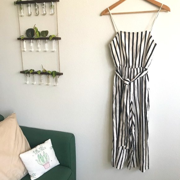 alice + olivia Black and White Striped Jumpsuit Spaghetti Strap Summer Romper 0 - Picture 3 of 12